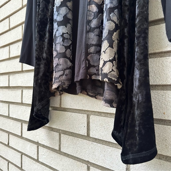 LOGO Lavish by Lori Goldstein Black Velvet Jacquard Mock Neck Tunic Top L - Picture 6 of 9